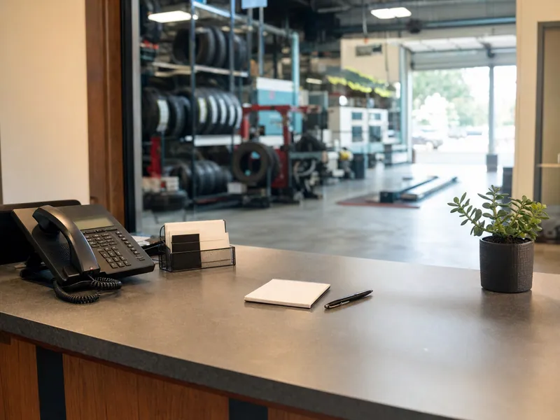 The service counter where estimates are reviewed and keys are handed back