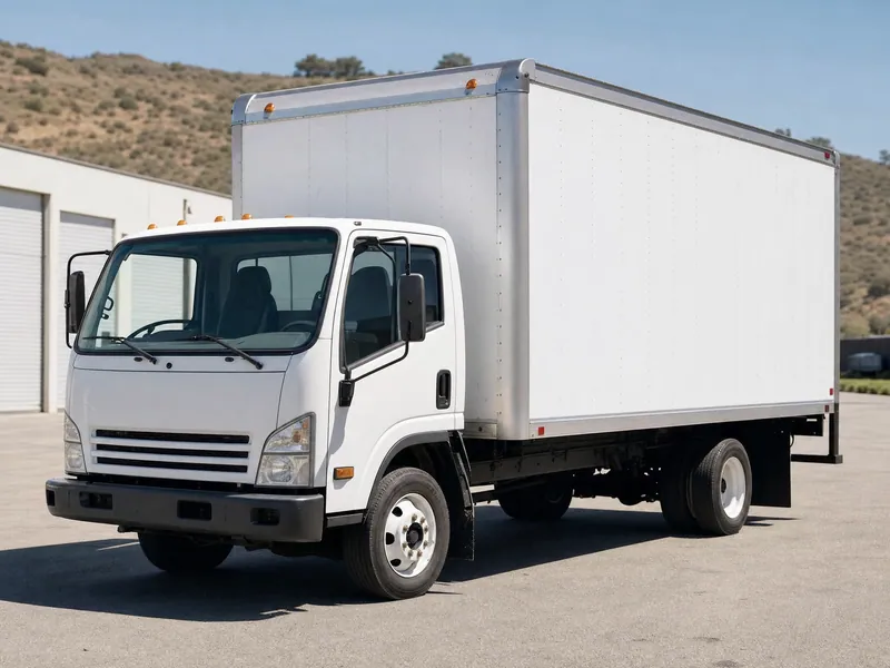 A moving truck parked and ready on the rental lot